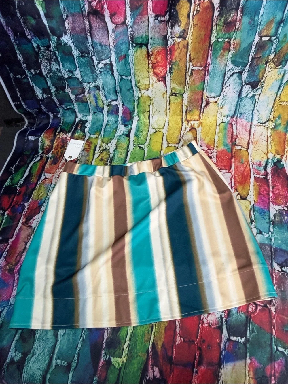 Striped Mini Skirt with Teal & Brown Panels